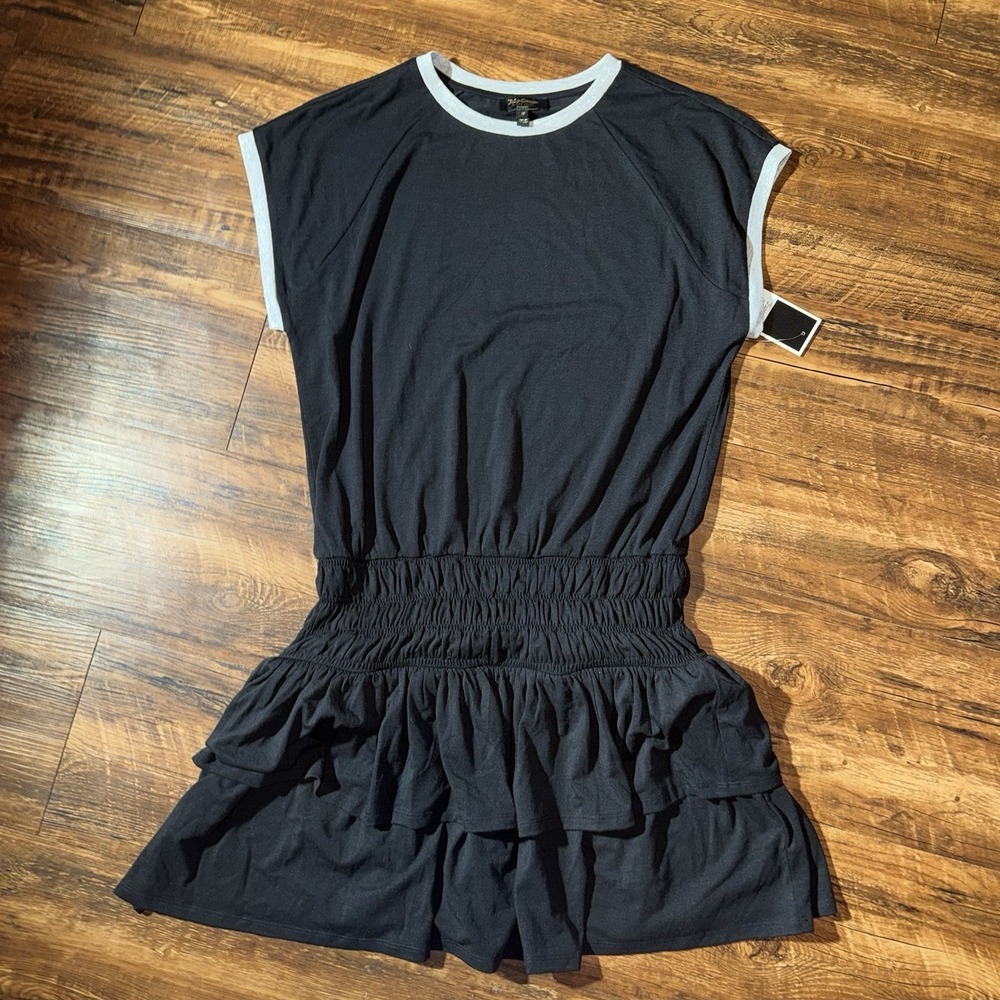 Juicy Couture Black Jersey Tiered Ruffle Linen Blend Dress Medium NEW $128